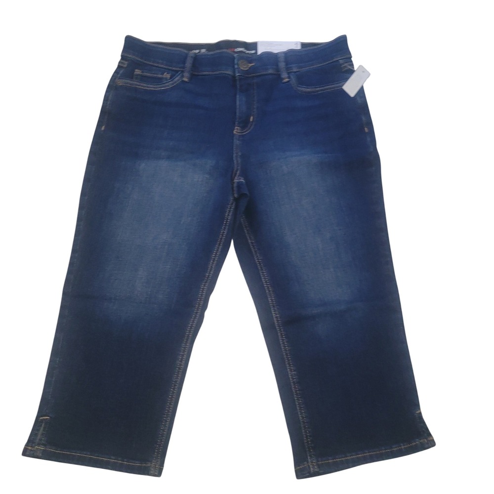 Liz Claiborne NEW Sara Crop Mid Rise Jeans‎ Dark Wash Flexi Fit Waistband 16P